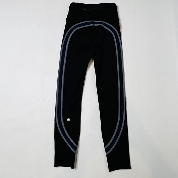 Lululemon Run Crew Tight Size 2 28" Black / True Navy / Steam Blue Striped Nulux - Picture 3 of 12